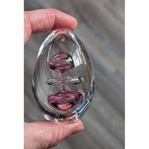 Artcristal Bohemia Czech Handcrafted Egg Paperweight Glass Art Pink Bubbles